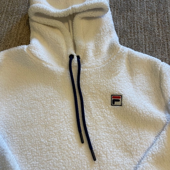 Fila Sherpa Hoodie White with navy drawstring at neckline - Picture 6 of 6